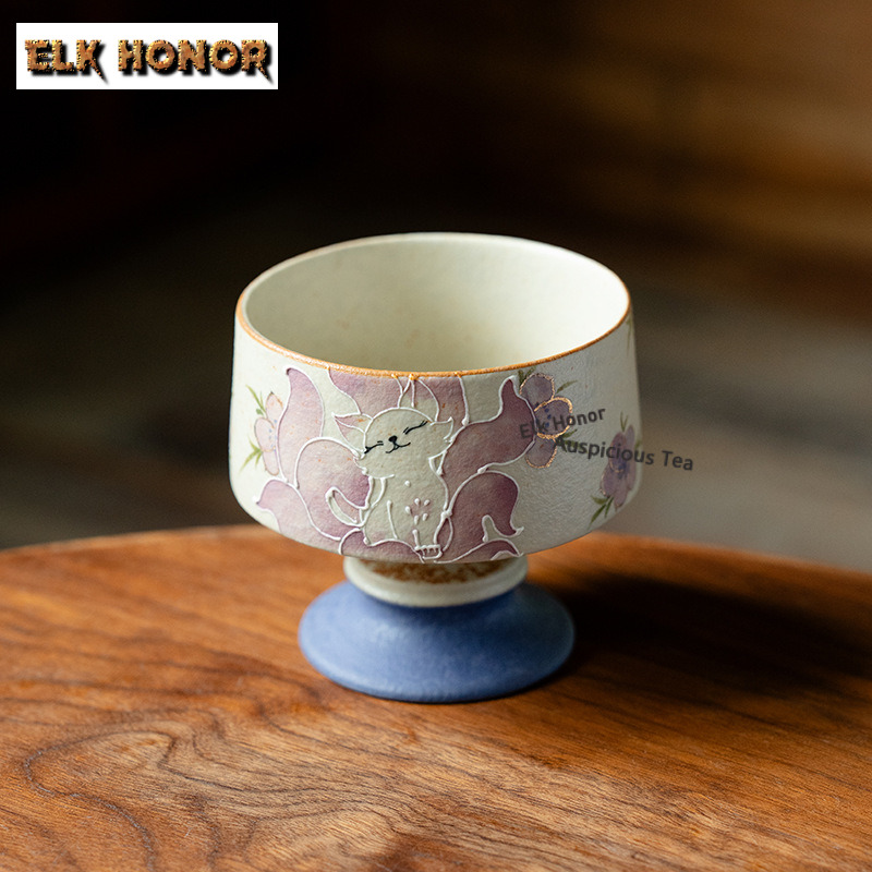 Handmade Ceramic Mug - 210ml Hand-painted Nine-tailed Fairy Fox Teacup