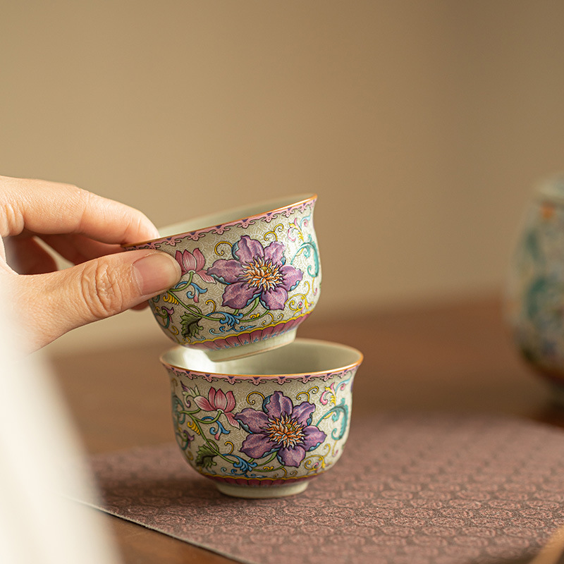 Handmade Ceramic Mug - 70ml Chinese Enamel Colored Palace Ceramic